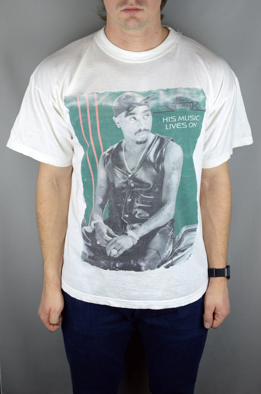 Vintage 2pac Shakur His Music Lives On 1997 t shirt - Underdog Store