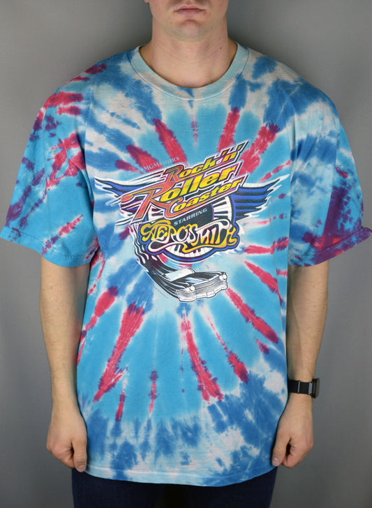 Vintage Rock n Roller Coaster Aerosmith Rock The World 90s Tie Dye t shirt